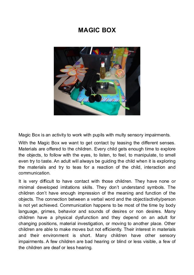 Magic box an approach for multiple disabilities good practices.