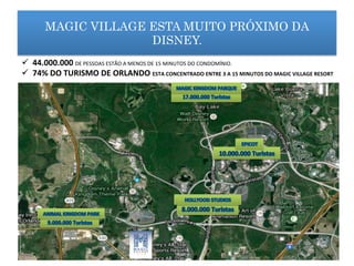 MAGIC VILLAGE ESTA MUITO PRÓXIMO DA
DISNEY.
ü 	
  	
  44.000.000	
  DE	
  PESSOAS	
  ESTÃO	
  A	
  MENOS	
  DE	
  15	
  MINUTOS	
  DO	
  CONDOMÍNIO.	
  
ü 	
  	
  74%	
  DO	
  TURISMO	
  DE	
  ORLANDO	
  ESTA	
  CONCENTRADO	
  ENTRE	
  3	
  A	
  15	
  MINUTOS	
  DO	
  MAGIC	
  VILLAGE	
  RESORT	
  
	
  
	
  
 