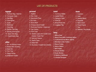 LIST OF PRODUCTSLIST OF PRODUCTS
 