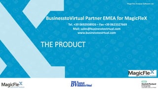 BusinesstoVirtual Partner EMEA for MagicFleX
Tel. +39 0692938926 – Fax +39 0623327669
Mail: sales@businesstovirtual.com
www.businesstovirtual.com
THE PRODUCT
 