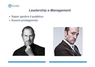 Leadership e Management 
10194 
— Saper gestire il pubblico 
— Essere protagonista 
 