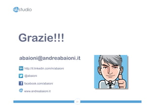 • LA RETE TI PORTA IN RETE – 8 GIUGNO 2012 
abaioni@andreabaioni.it 
52 
Grazie!!! 
http://it.linkedin.com/in/abaioni 
@abaioni 
facebook.com/abaioni 
www.andreabaioni.it 
