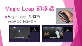 Magic Leap 初歩話
Magic Leap の 特徴
6DoF コントローラー
 