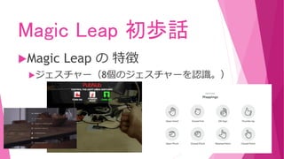 Magic Leap 初歩話
Magic Leap の 特徴
ジェスチャー（8個のジェスチャーを認識。）
 