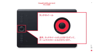 MAGICLEAP
2020
10
ワコムのペンタブレットについて
ボタンの説明
タッチホイール
通常、タッチホイールの上を指でなぞって、
ズームやスクロールなどを行います。
 