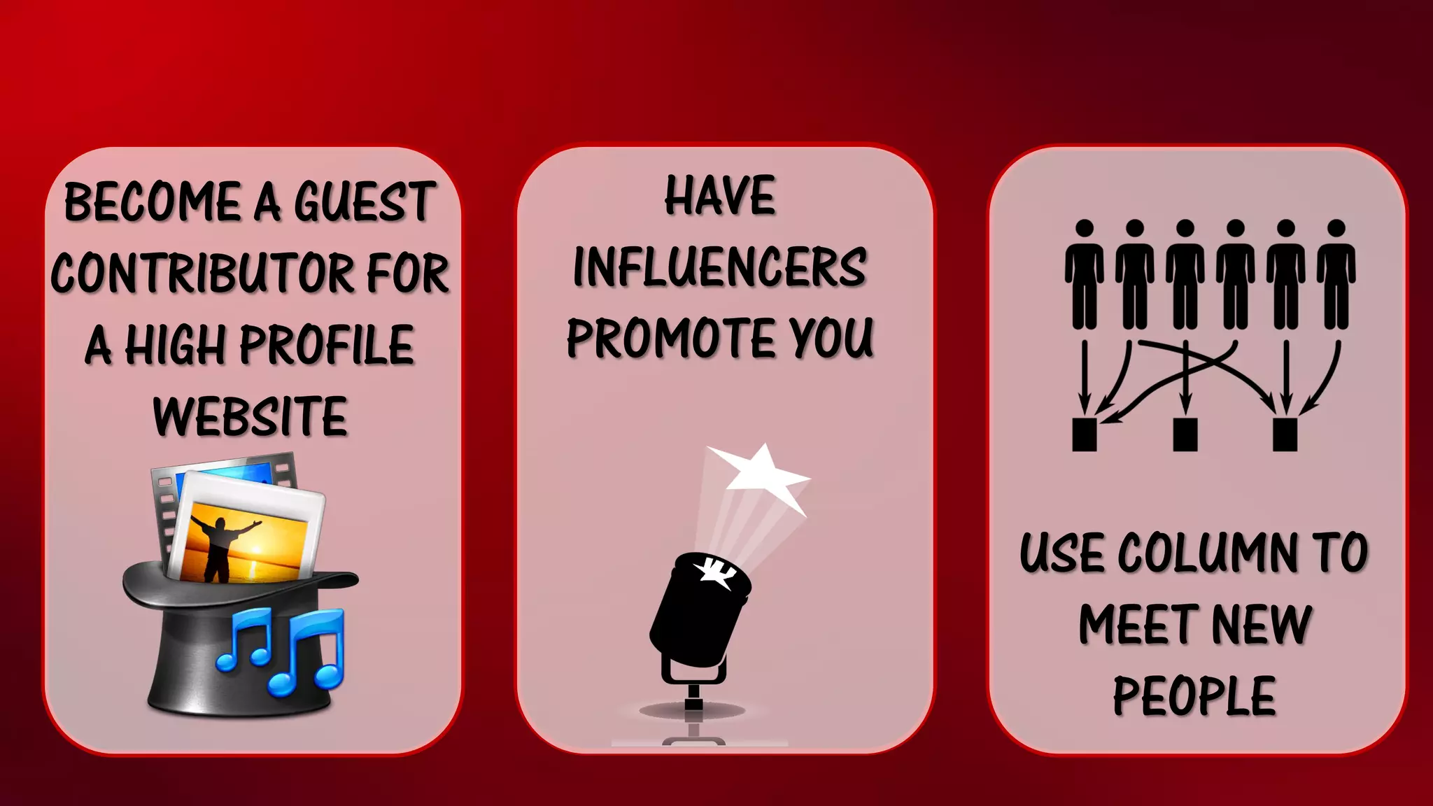 BECOME A GUEST CONTRIBUTOR FOR A HIGH PROFILE WEBSITEHAVE INFLUENCERS PROMOTE YOUUSE COLUMN TO MEET NEW PEOPLE  
