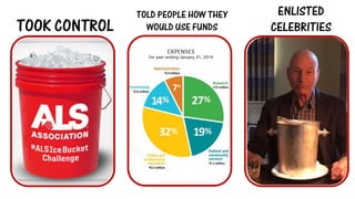 TOOK CONTROL 
TOLD PEOPLE HOW THEY WOULD USE FUNDS 
ENLISTED CELEBRITIES  
