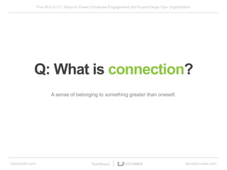 Five M.A.G.I.C. Steps to Power Employee Engagement and Supercharge Your Organization
bamboohr.com decision-wise.com
A sense of belonging to something greater than oneself.
Q: What is connection?
 