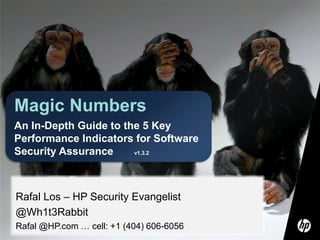 Magic Numbers An In-Depth Guide to the 5 Key Performance Indicators for Software Security Assurance       v1.3.2 Rafal Los – HP Security Evangelist @Wh1t3Rabbit Rafal @HP.com … cell: +1 (404) 606-6056 