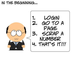 in the beginning...



                1.   login
                2. go to a
                     page
                3. scrap a
                   number
                4. that’s it!!!
 
