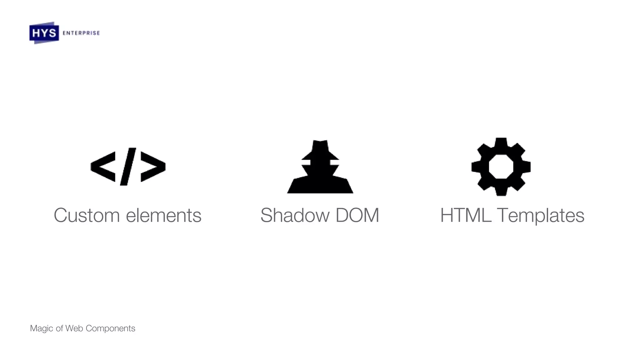 Custom elements Shadow DOM HTML Templates
Magic of Web Components
 