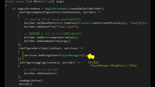 DIの設定
・PlayerManager をSingletonとしてBind
 