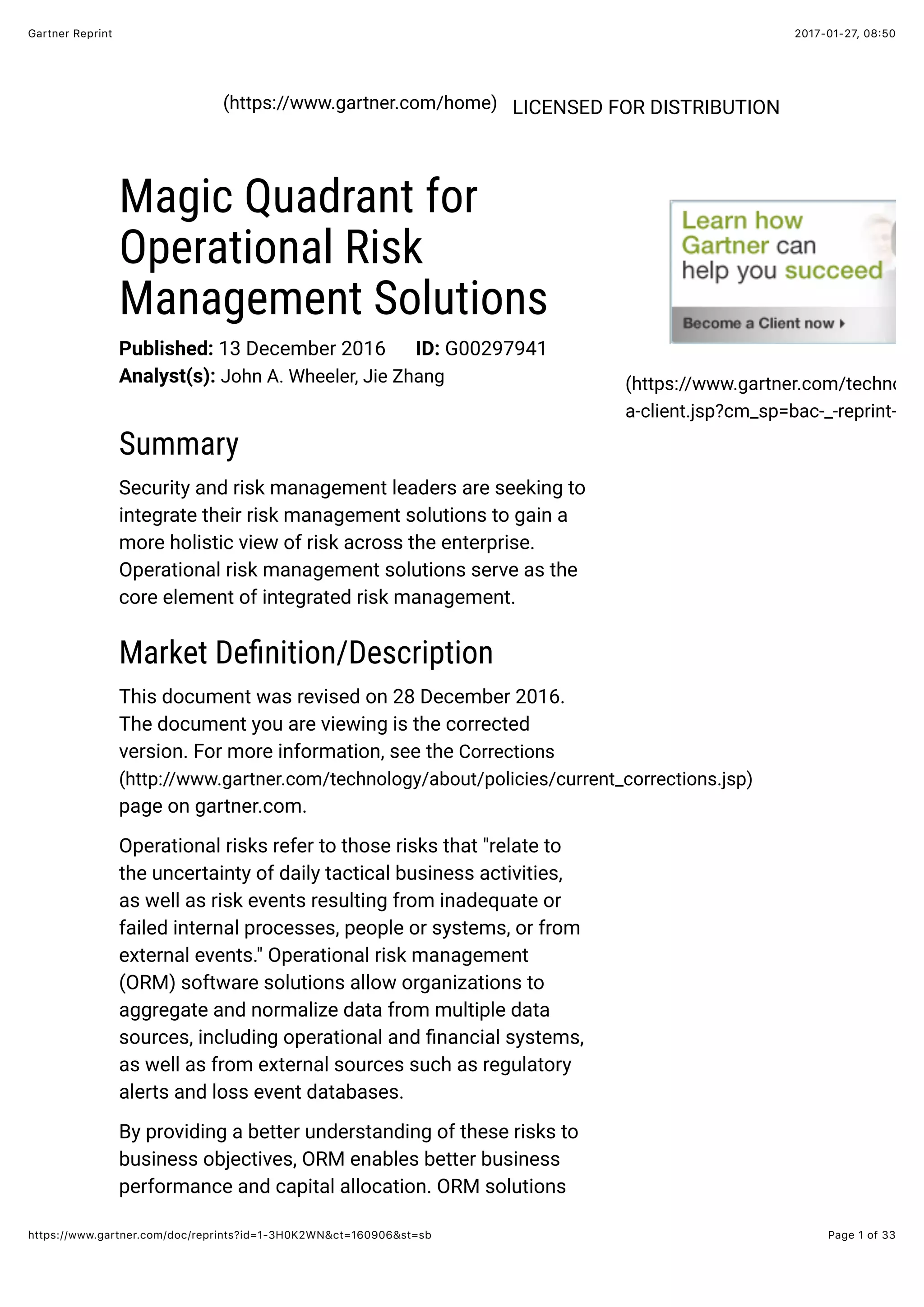 Magic quadrant for operational risk management solutions | PDF
