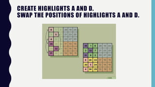 CREATE HIGHLIGHTS A AND D.
SWAP THE POSITIONS OF HIGHLIGHTS A AND D.
 