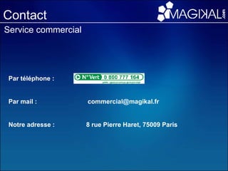 Contact Par téléphone : Par mail :  [email_address] Notre adresse :  8 rue Pierre Haret, 75009 Paris Service commercial 