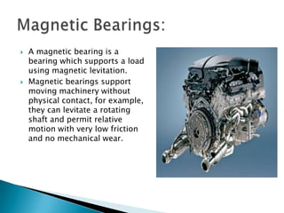 Why it works “The principle is that two similar poles (e.g., two north's) repel, and two different poles attract, with forces that are stronger when the poles are closer. There are four magnetic forces on the top: on its north pole, repulsion from the base's north and attraction from the base's south, and on its south pole, attraction from the base's north and repulsion from the base's south. Because of the way the forces depend on distance, the north-north repulsion dominates, and the top is magnetically repelled.It hangs where this upward repulsion balances the downward force of gravity, that is, at the point of equilibrium where the total force is zero.”