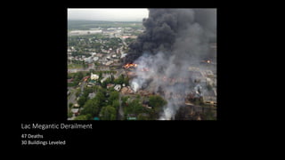 Lac Megantic Derailment
47 Deaths
30 Buildings Leveled
 