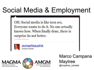 Social Media & Employment




                Marco Campana
                Maytree
                @maytree_canada
 