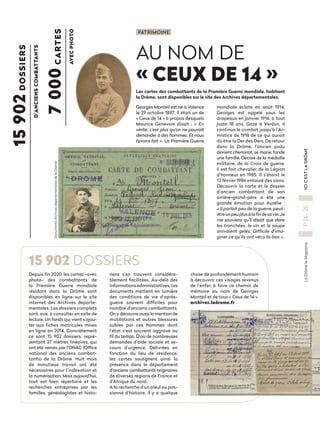 La
Drôme
le
Magazine
P
24
-
25
ICI
C’EST
LA
DRÔME
Georges Monteil est né à Valence
le 29 octobre 1897. Il était un de
« Ce...