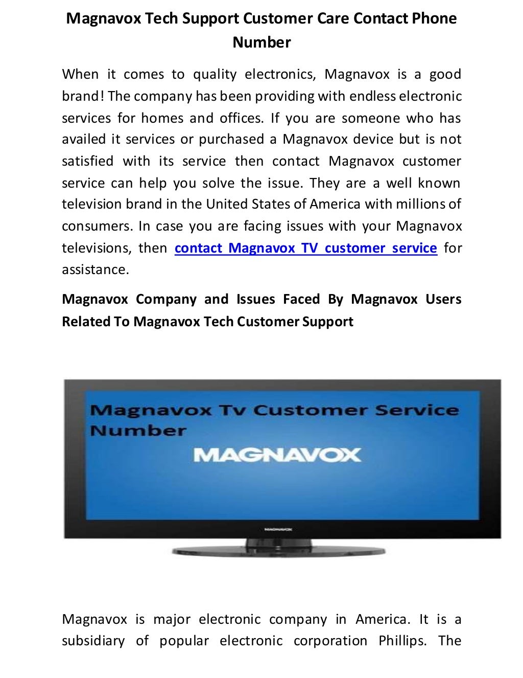 Magnavox tech support customer care contact phone number