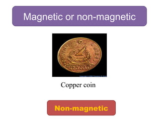 Magnetic or non-magnetic
Copper coin
Non-magnetic
 
