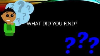 WHAT DID YOU FIND?
 