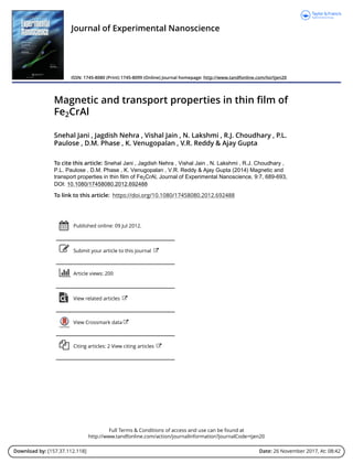 Magnetic and transport properties in thin film of fe2 cral | PDF