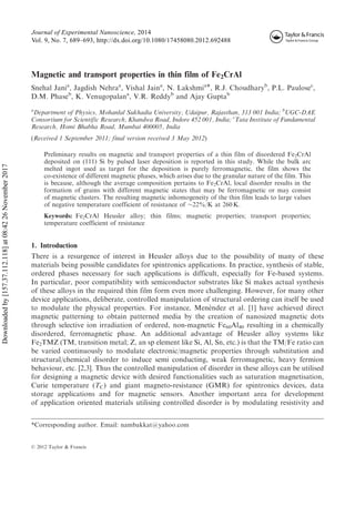 Magnetic and transport properties in thin film of fe2 cral | PDF