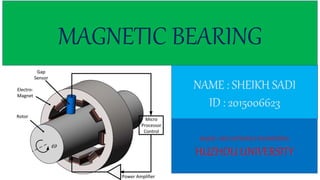 MAGNETIC BEARING
NAME : SHEIKH SADI
ID : 2015006623
MAJOR : MECHATRONICS ENGINEERING
HUZHOU UNIVERSITY
 