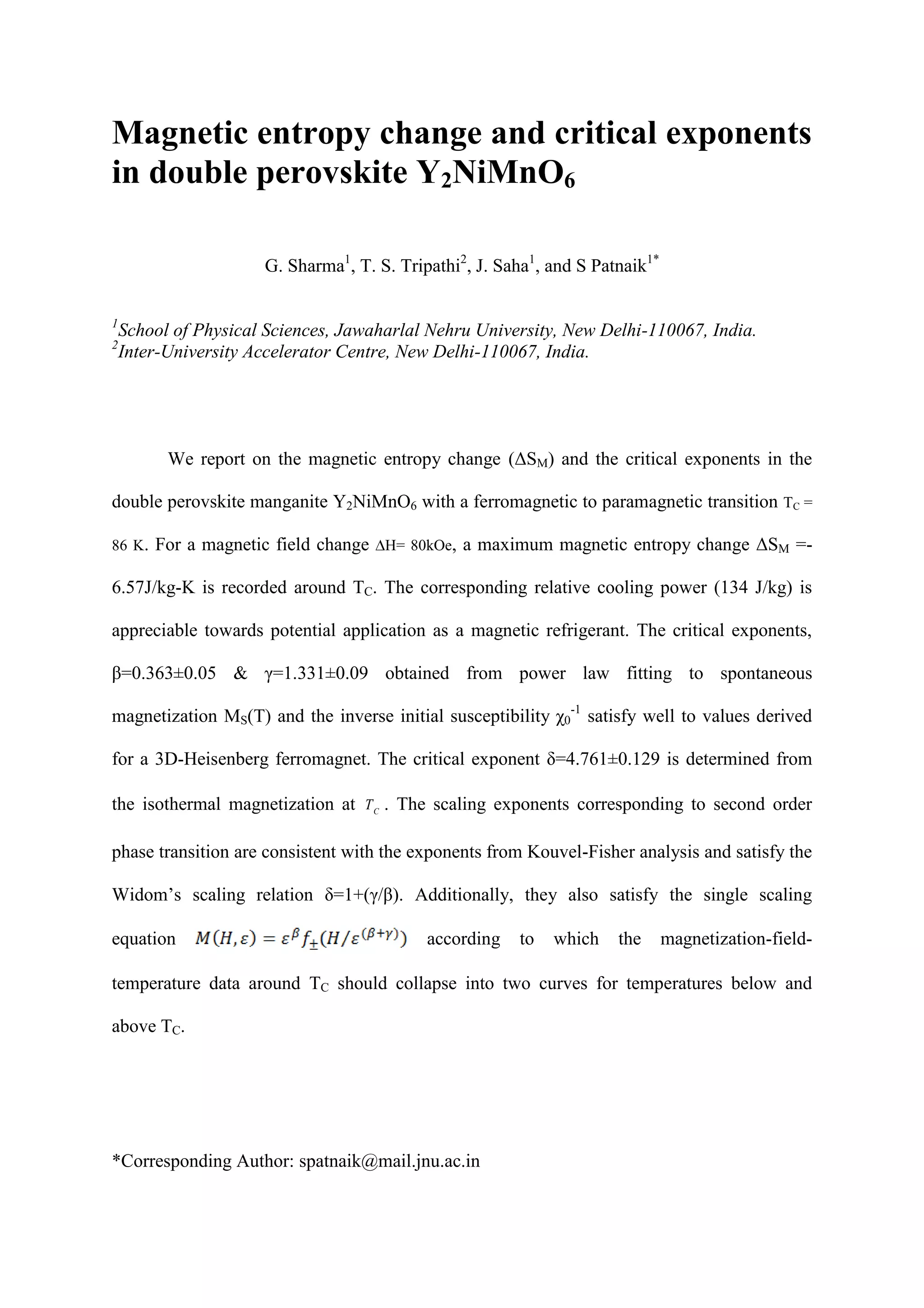 Magnetic entropy change and critical exponents | PDF
