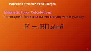 15
Magnetic Force Calculations
The magnetic force on a current-carrying wire is given by:
Magnetic Force on Moving Charges
 