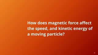 35
How does magnetic force affect
the speed, and kinetic energy of
a moving particle?
 