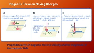 8
Magnetic Force on Moving Charges
Perpendicularity of magnetic force to velocity and the magnitude of
the magnetic field
 