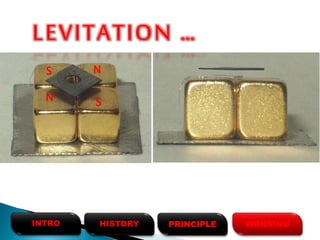 HISTORYINTRO PRINCIPLE WORKING
N S
S N
LEVITATION …
 