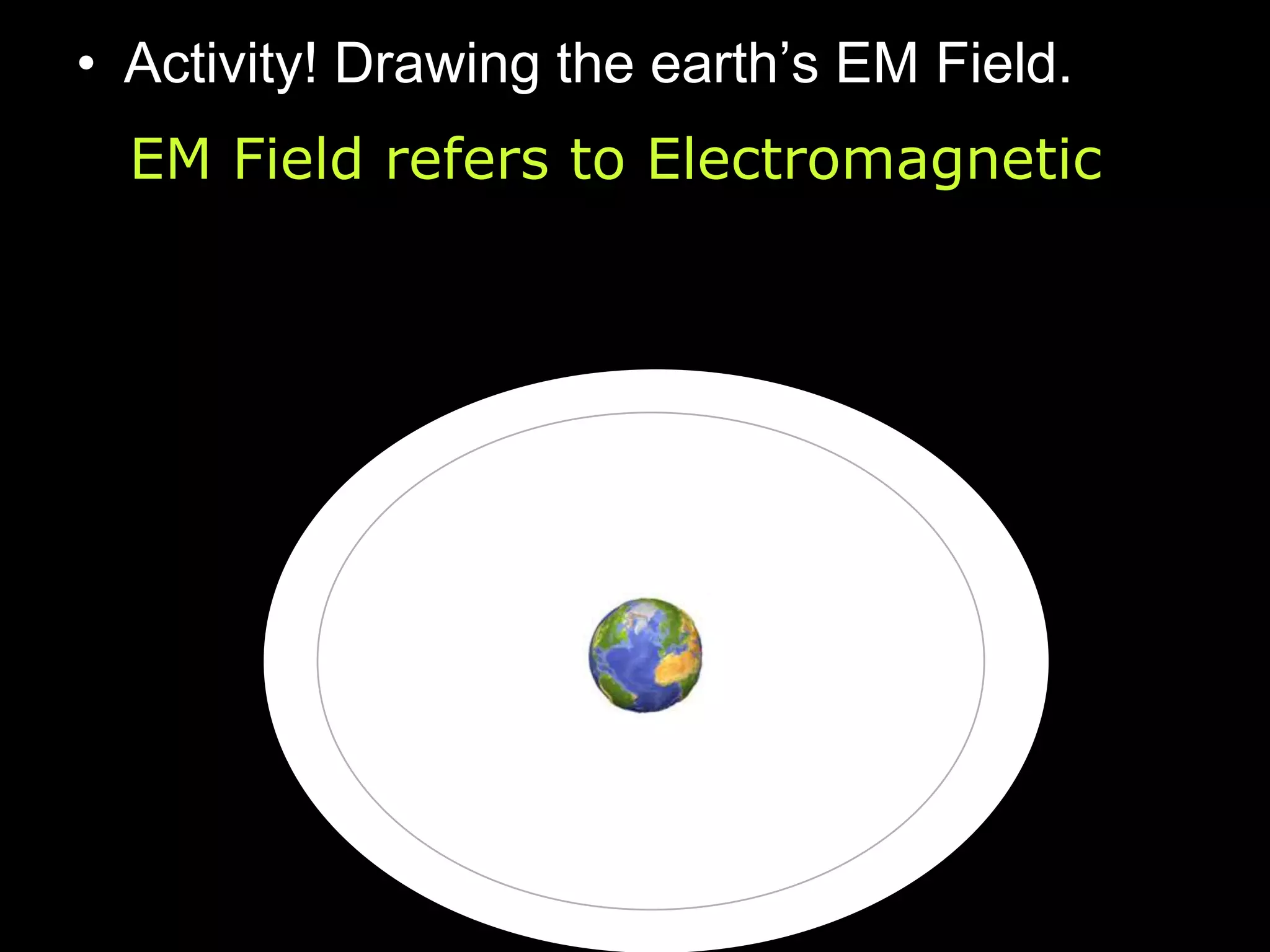 • Activity! Drawing the earth’s EM Field.
EM Field refers to Electromagnetic
 