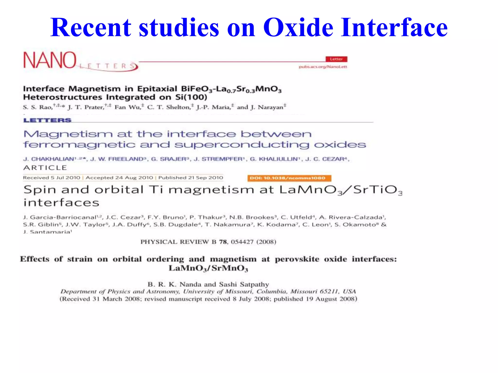 Recent studies on Oxide Interface
 