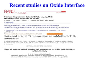 Recent studies on Oxide Interface
 