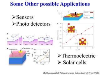 Sensors
Photo detectors
Some Other possible Applications
Multifunctional Oxide Heterostructures, Oxford University Press (2010)
Thermoelectric
 Solar cells
 
