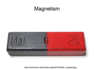 Magnetism http://commons.wikimedia.org/wiki/File:Bar_magnet.jpg 