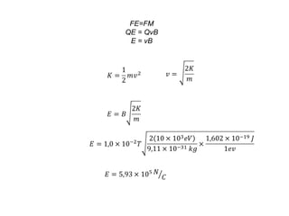 FE=FM
QE = QvB
E = vB
 