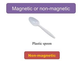 Magnetic or non-magnetic
Plastic spoon
Non-magnetic
 