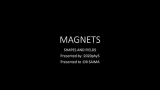MAGNETS
SHAPES AND FIELDS
Presented by :2020phy5
Presented to :DR SAIMA
 