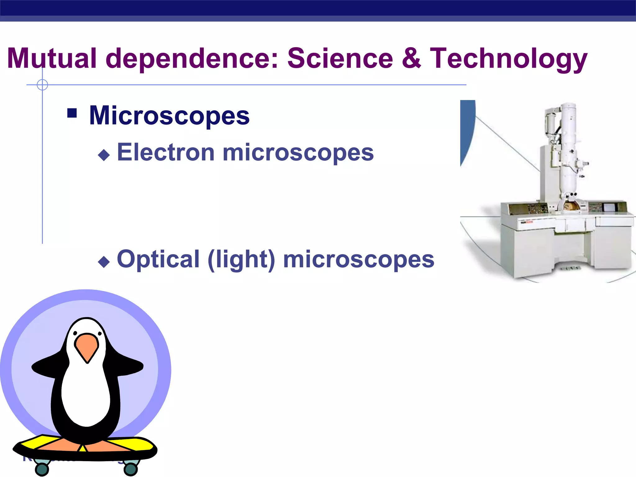 Regents Biology
Mutual dependence: Science & Technology
 Microscopes
 Electron microscopes
 Optical (light) microscopes
 
