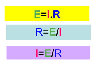 E=I.R
R=E/I

I=E/R
 
