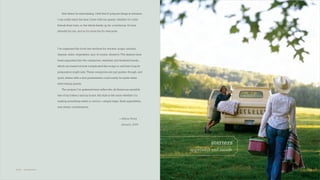 And when I’m entertaining, I ﬁnd that if I prepare things in advance,

                       I can really enjoy the time I have with my guests, whether it’s a few

                       friends from town, or the whole family up for a barbecue. It’s less

                       stressful for me, and so it’s more fun for everyone.




                       I’ve organized the book into sections for starters, soups, lunches,

                       dinners, sides, vegetables, and, of course, desserts. The dinners have

                       been separated into two categories, weekday and weekend meals,

                       which are based on how complicated the recipe is, and how long its

                       preparation might take. These categories are just guides, though, and

                       quick dishes with a nice presentation could easily be made when

                       entertaining guests.

                          The recipes I’ve gathered here reﬂect the all-American sensibili-

                       ties of my bakery and my home. My style is the same whether I’m

                       making something sweet or savory—simple steps, fresh ingredients,

                       and classic combinations.



                                                                              —Allysa Torey

                                                                               January, 2005




                                                                                                            starters
                                                                                                  appetizers and salads



(xvi)   introduction
 