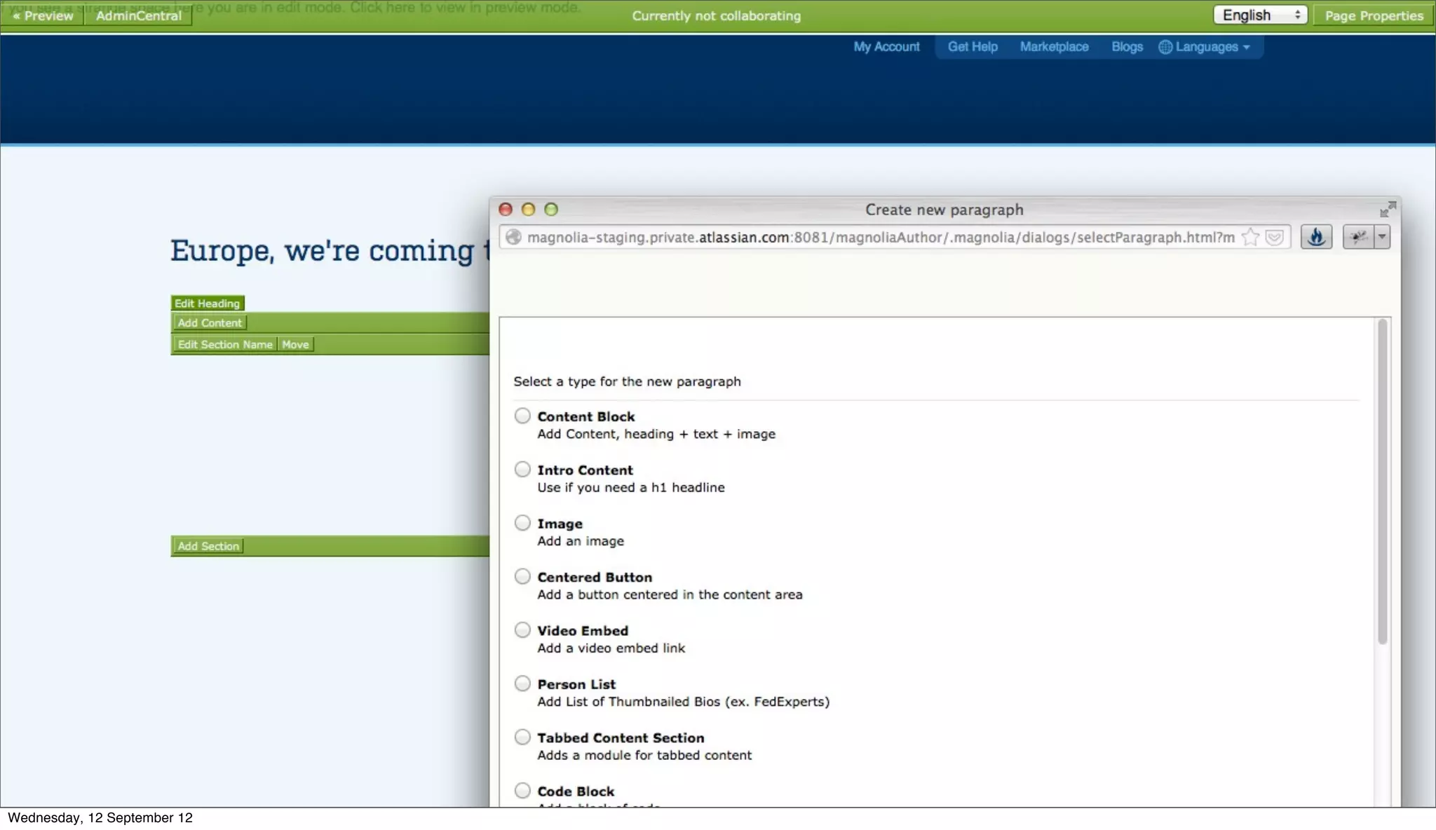 Wednesday, 12 September 12
 