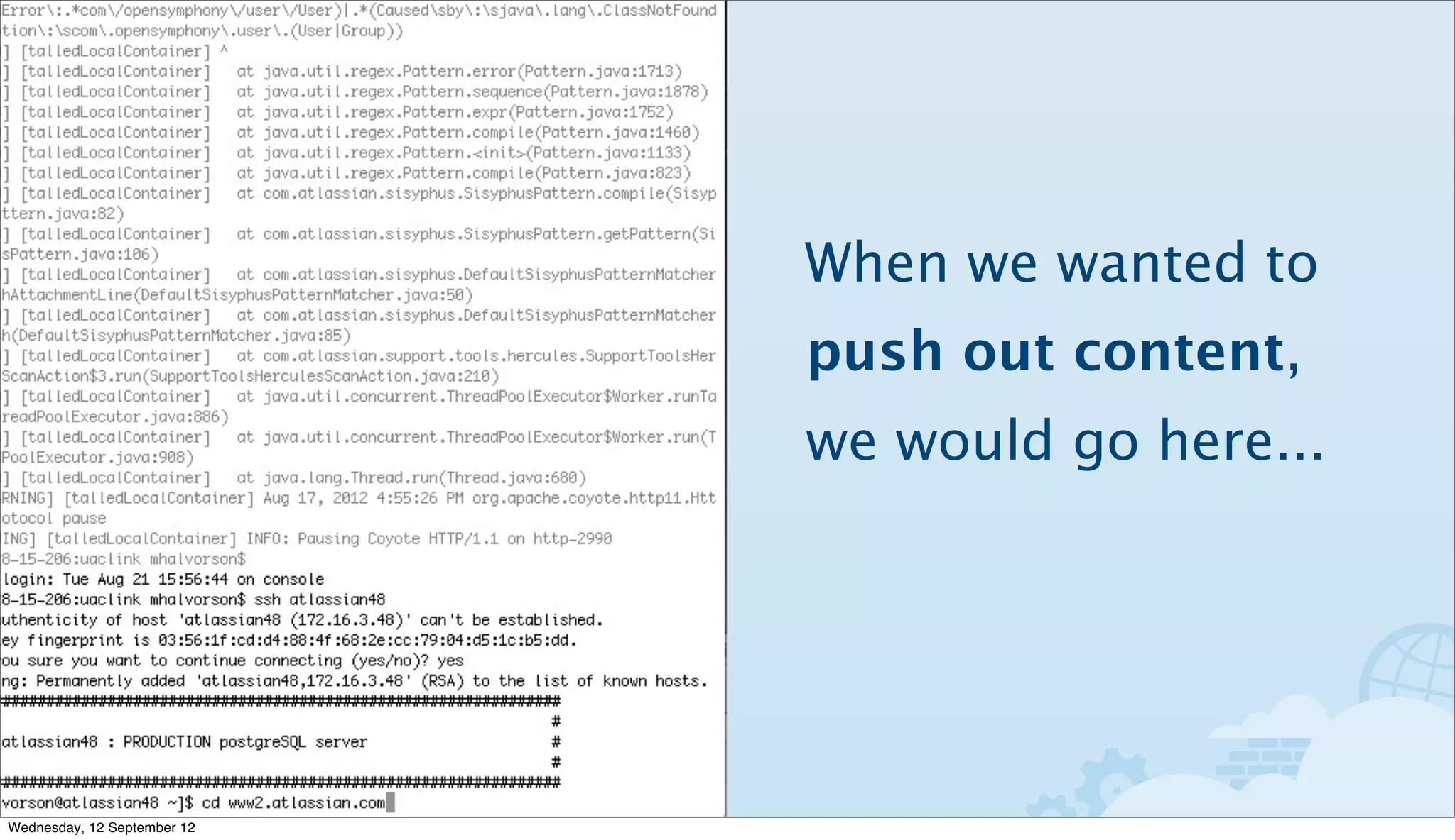 When we wanted to
                             push out content,
                             we would go here...




Wednesday, 12 September 12
 
