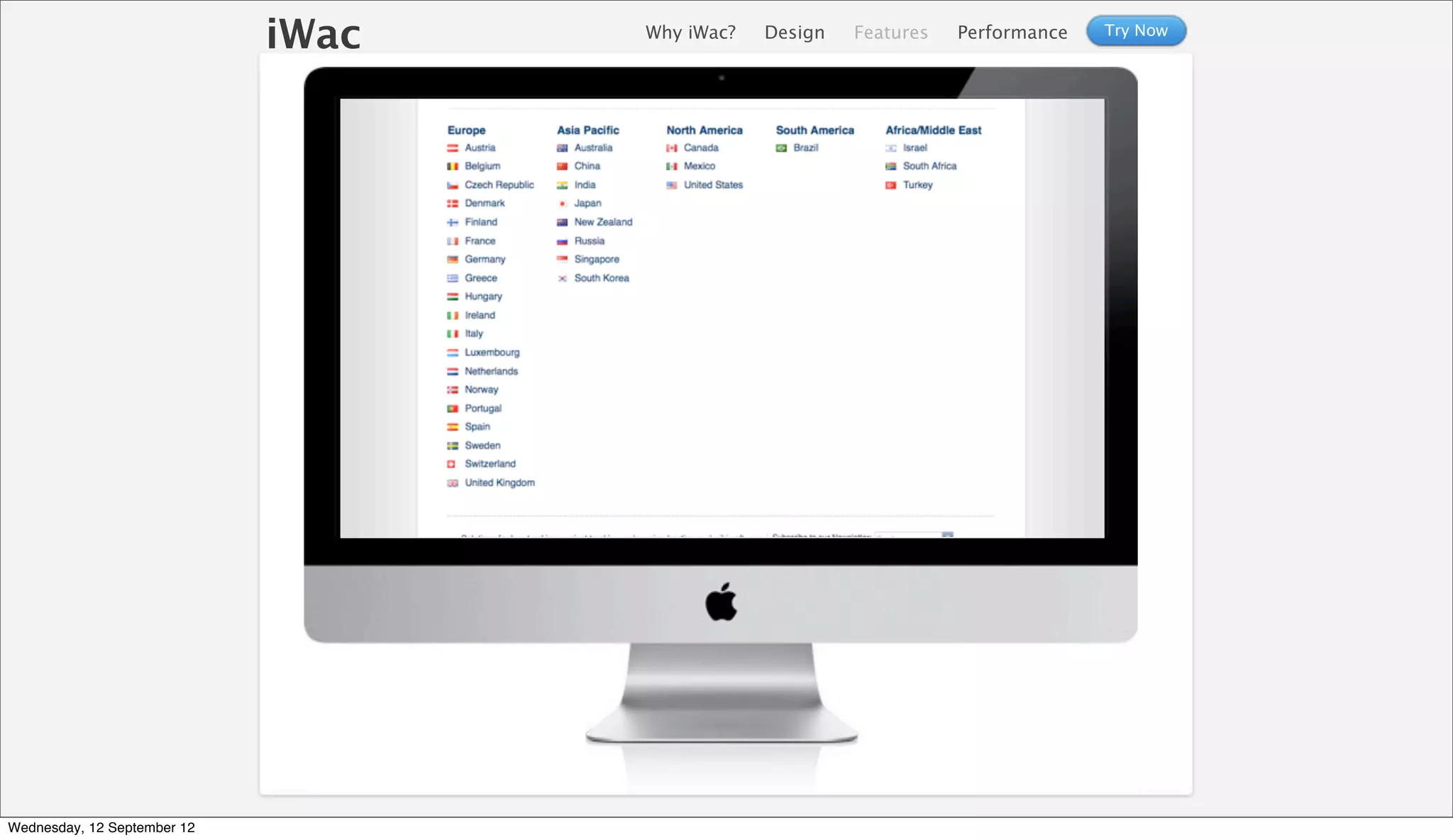 iWac   Why iWac?   Design   Features   Performance   Try Now




Wednesday, 12 September 12
 