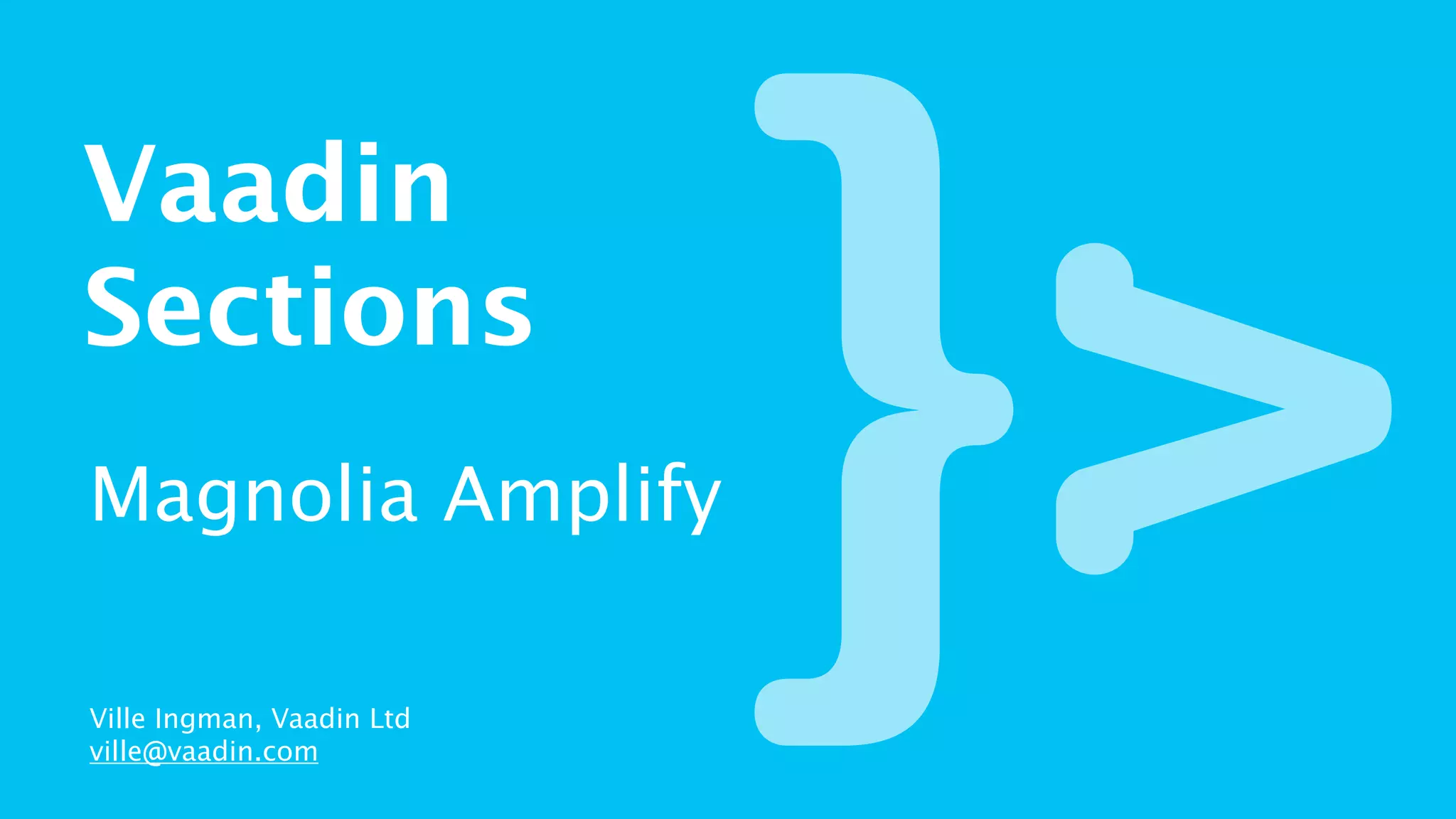 Vaadin
Sections
Magnolia Amplify
Ville Ingman, Vaadin Ltd 
ville@vaadin.com
 