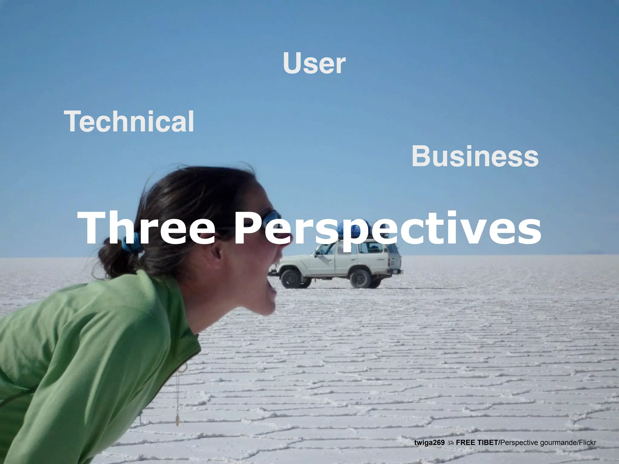 User

    Technical
                                                                        Business

        Three Perspectives



3
                Magnolia is a registered trademark used by permission   twiga269 ॐ FREE TIBET/Perspective gourmande/Flickr
Version 1.0
 